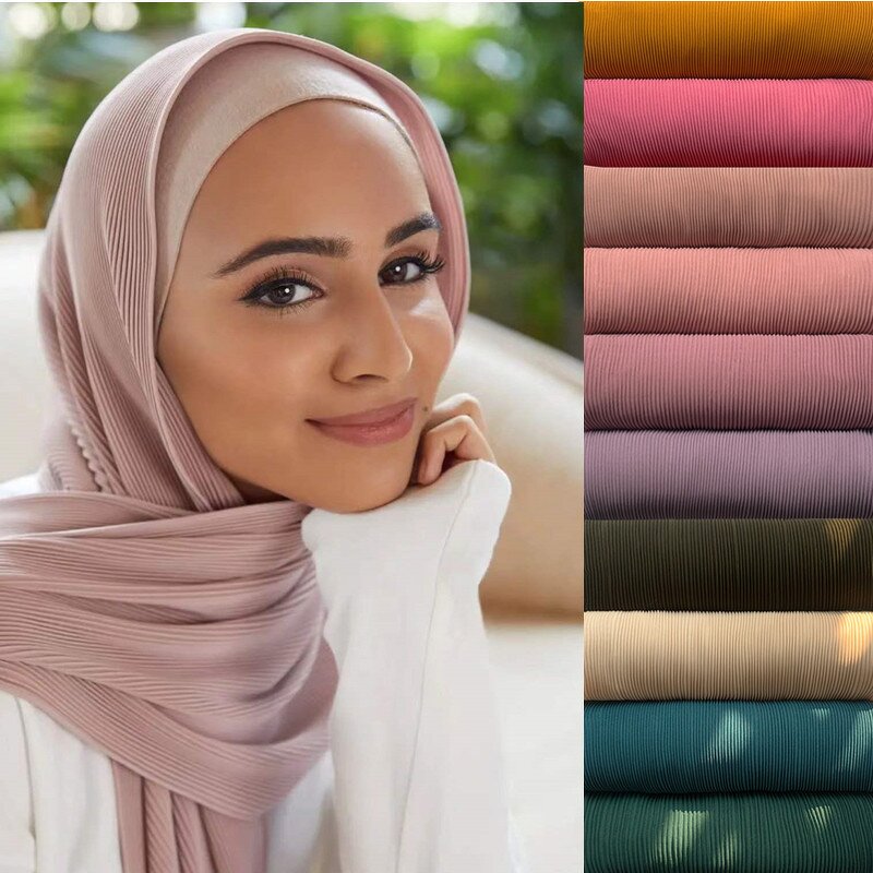 Chiffon Scarf Manufacturer - Wholesale Georgette Solid Color Thick Wrinkle Bubble Heavy Hijab