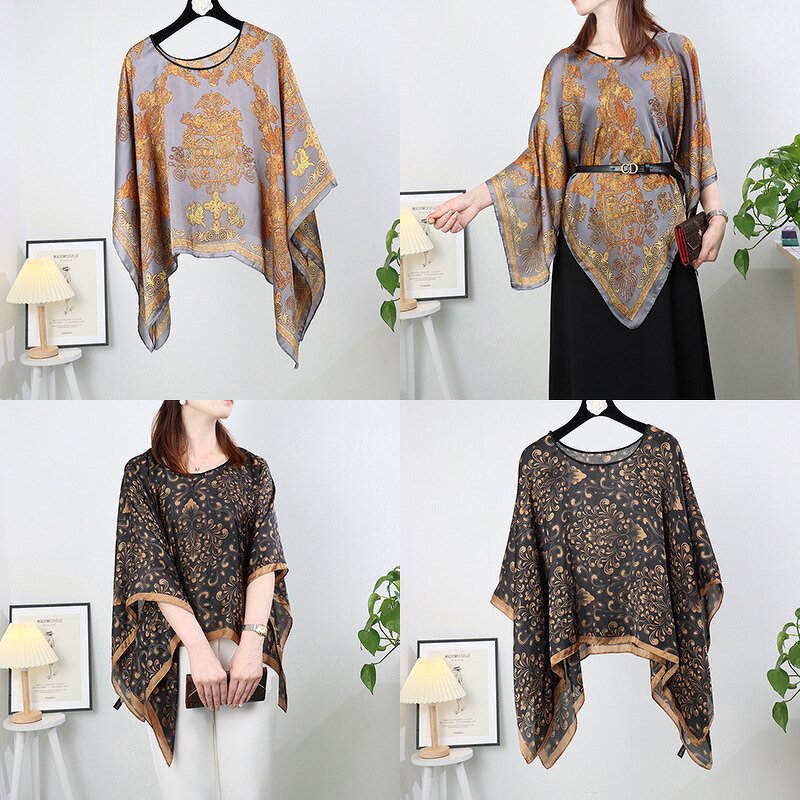 Silk Scarves Pullover Manufacturer - New Luxury Ladies Outdoor Casual Silk Print 110x110cm