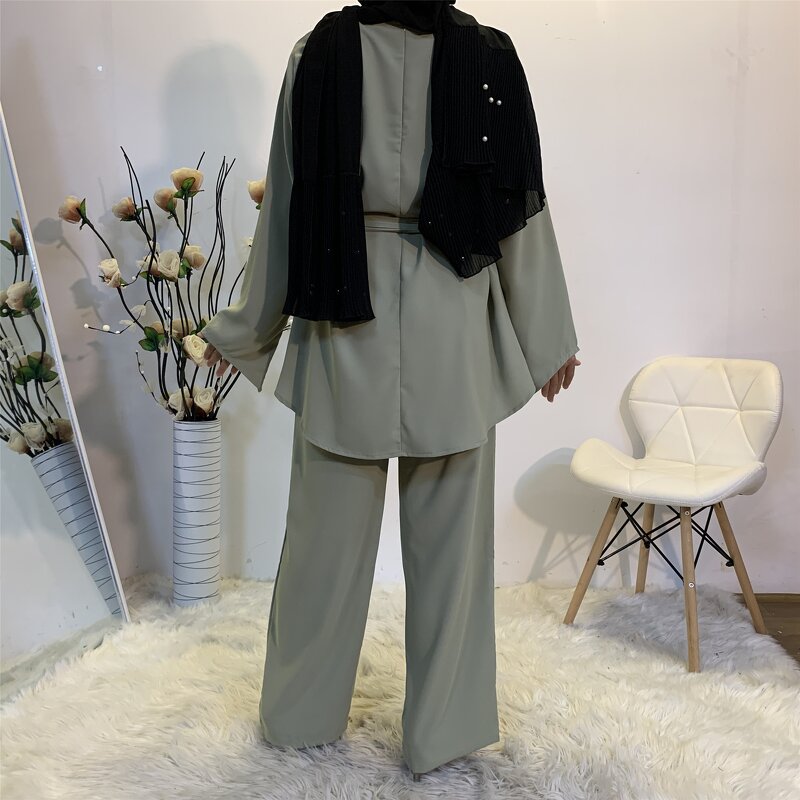 Islamic Women Abaya Set Manufacturer - Wholesale 2pcs Long Sleeve Tops High Waist Pants Robe