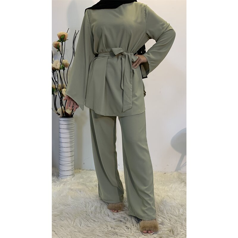 Islamic Women Abaya Set Manufacturer - Wholesale 2pcs Long Sleeve Tops High Waist Pants Robe