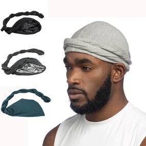 Halo Turban Durag Manufacturer - for Men Satin Silk Lined Elastic Head Wrap 60cm
