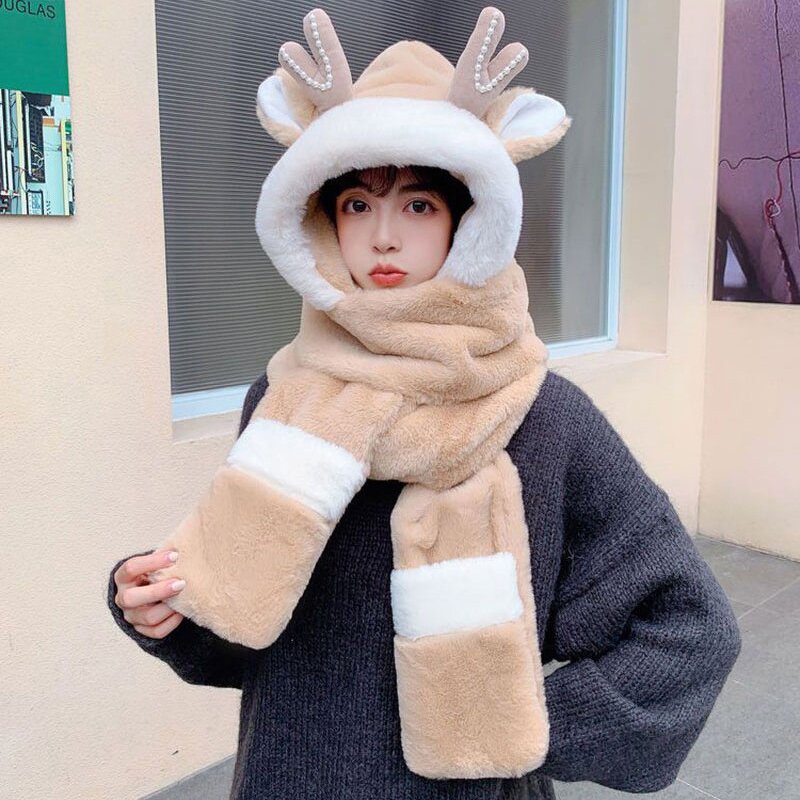 Winter Plush Bib Cap Manufacturer - Sweet Cute Rabbit Ears Warm Scarf Gloves Set