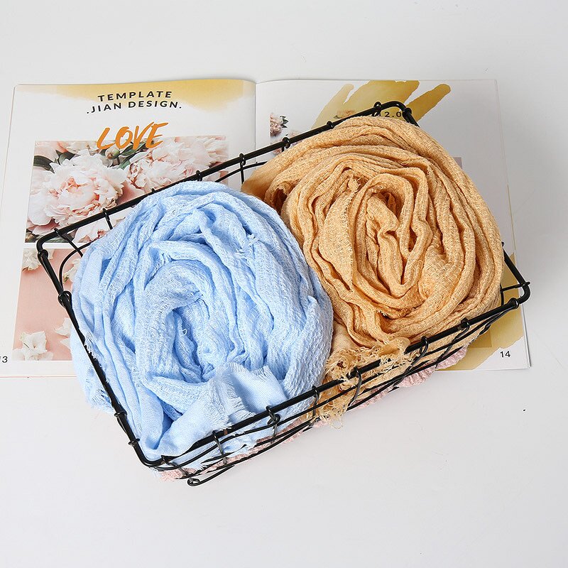 Muslim Woman Hijab Manufacturer - Wholesale Plain Color Linen Cotton Long Scarf Head Wrap Wrinkle