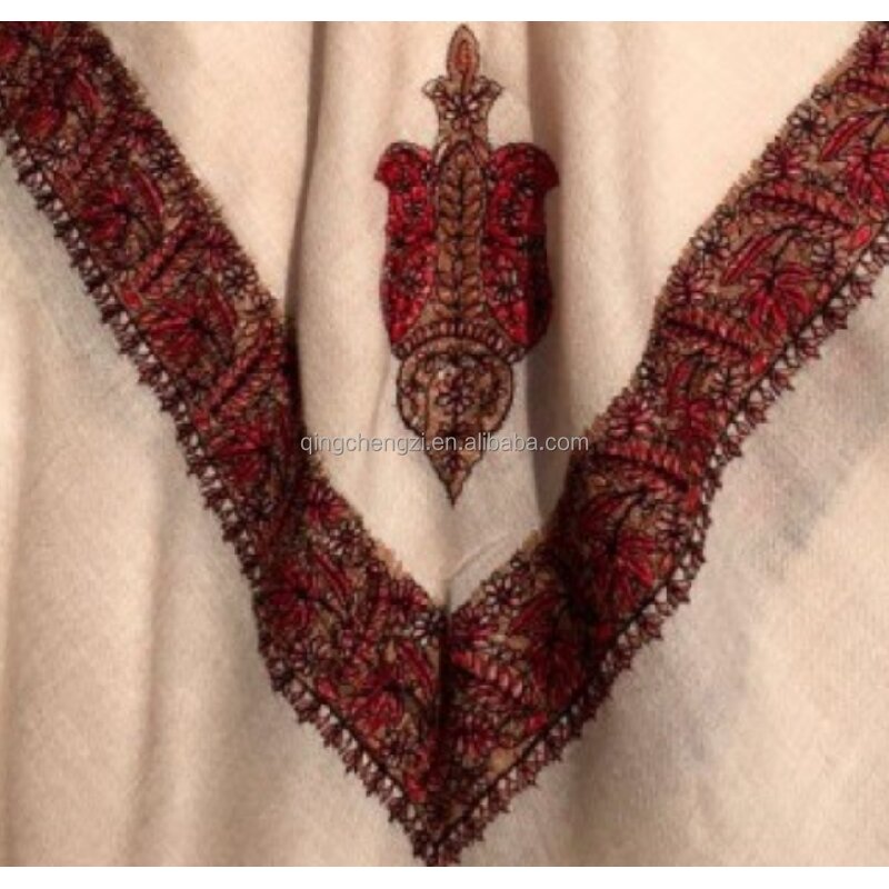 Men's Headscarf Manufacturer - Boutique Cashmere Meeting Clothes Beige Embroidered Yemeni Shemagh