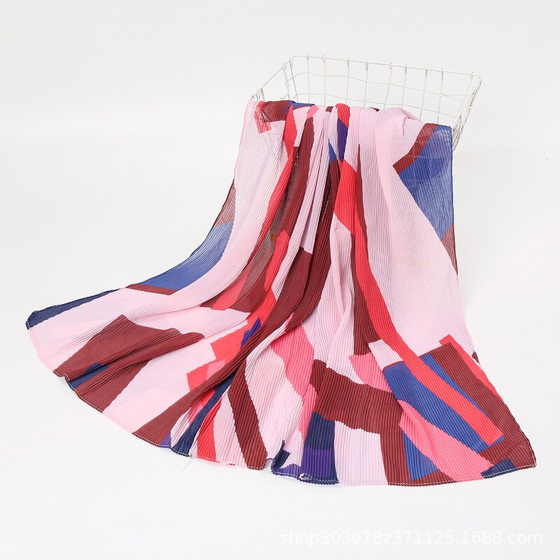 Ladies Shawl Manufacturer - Fashion Soft Printed Wrinkle Bubble Chiffon Muslim Headscarf 180x90cm
