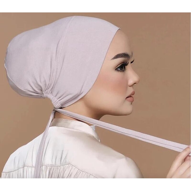 Inner Hijab Manufacturer - Fancy Solid Color Modal Cotton Strap Bottoming Cap Freely Adjustable