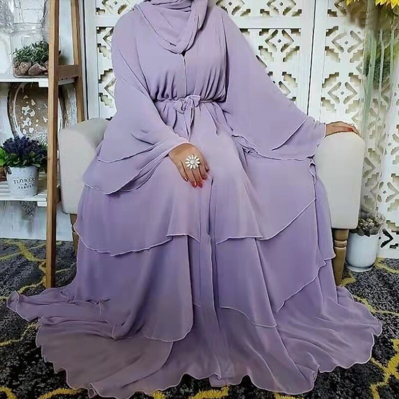 Muslim Long Dresses Manufacturer - Fashion Dubai Turkey Arab Oman Elegant Chiffon Kimono 3 Layers