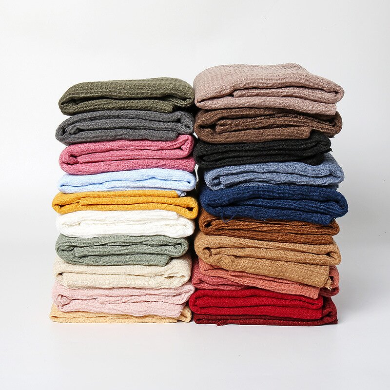 Muslim Woman Hijab Manufacturer - Wholesale Plain Color Linen Cotton Long Scarf Head Wrap Wrinkle