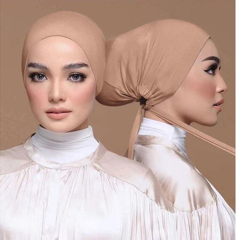 Inner Hijab Manufacturer - Fancy Solid Color Modal Cotton Strap Bottoming Cap Freely Adjustable