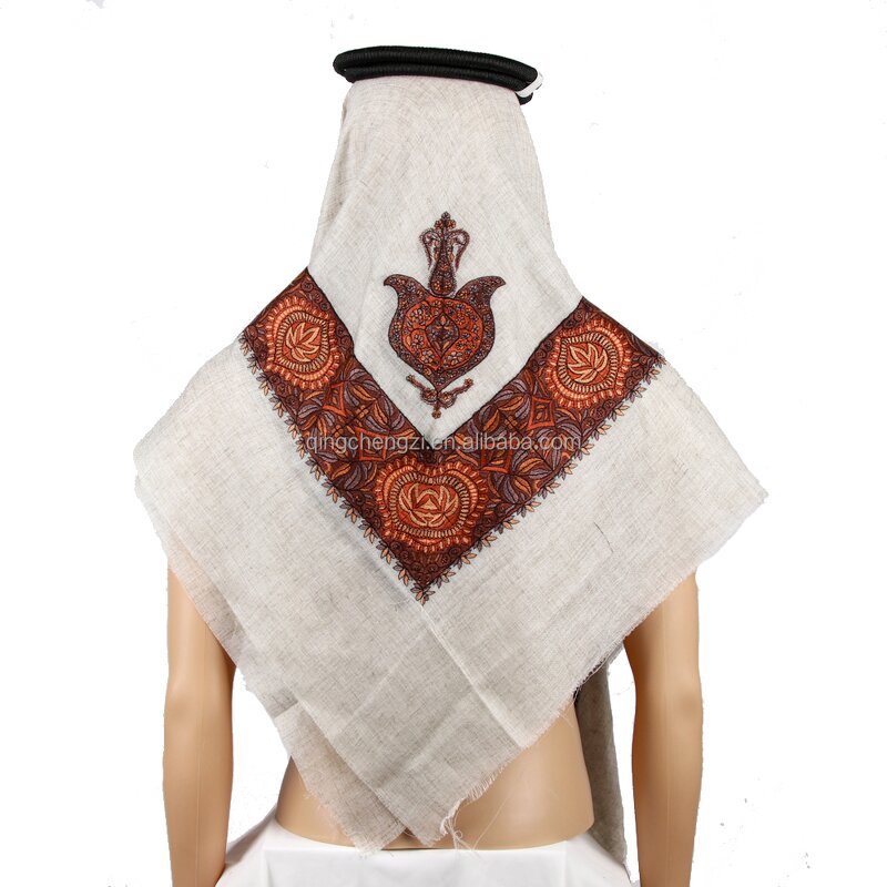 Men Headscarf Manufacturer - High Quality Meeting Clothes Beige Embroidered Yemeni Shemagh