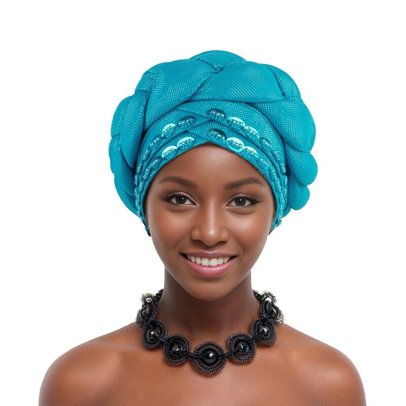 Headscarf Hat Manufacturer - Popular African New Style Handmade Beaded Twist Braided Head Wrap