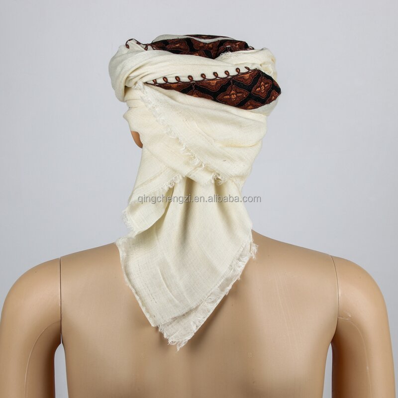 Men Headscarf Manufacturer - High Quality Meeting Clothes Beige Embroidered Yemeni Shemagh