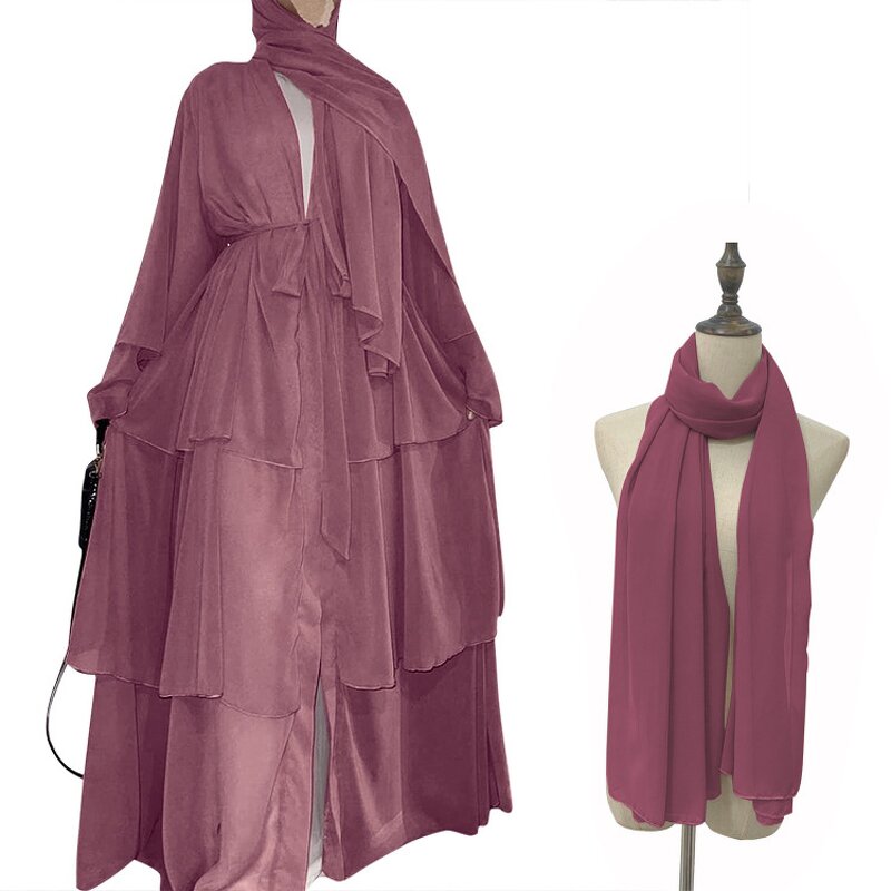 Muslim Long Dresses Manufacturer - Fashion Dubai Turkey Arab Oman Elegant Chiffon Kimono 3 Layers