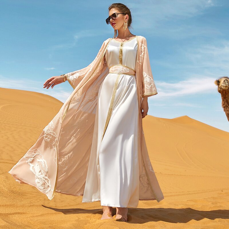 Middle East Abaya Dress Manufacturer - Desert Rose Heavy Industry Embroidery 2 Piece Inner Cloth