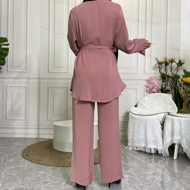 Islamic Women Abaya Set Manufacturer - Wholesale 2pcs Long Sleeve Tops High Waist Pants Robe