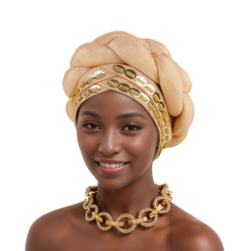 Headscarf Hat Manufacturer - Popular African New Style Handmade Beaded Twist Braided Head Wrap