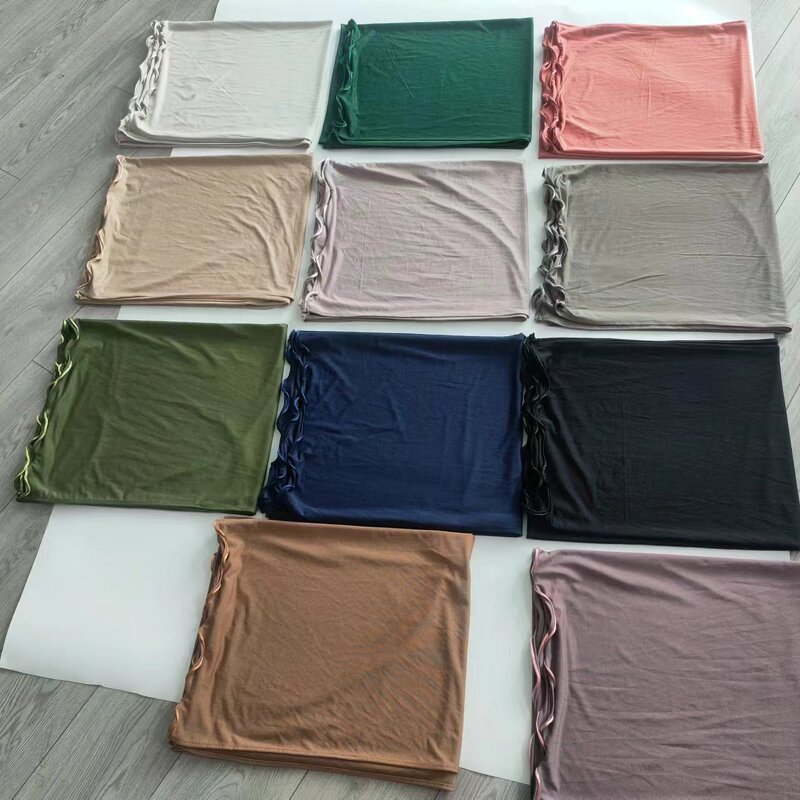 Jersey Hijab Scarf Manufacturer - New Style Women Muslim Cotton Shawl with Gold Satin Rope 70x170cm