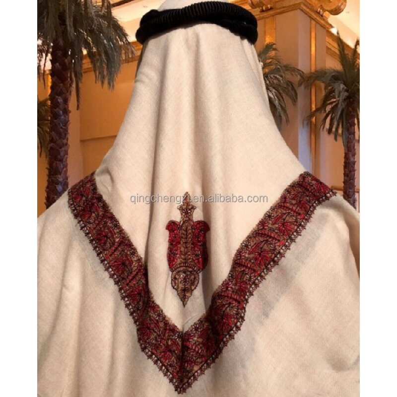 Men's Headscarf Manufacturer - Boutique Cashmere Meeting Clothes Beige Embroidered Yemeni Shemagh