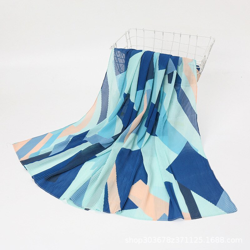 Ladies Shawl Manufacturer - Fashion Soft Printed Wrinkle Bubble Chiffon Muslim Headscarf 180x90cm