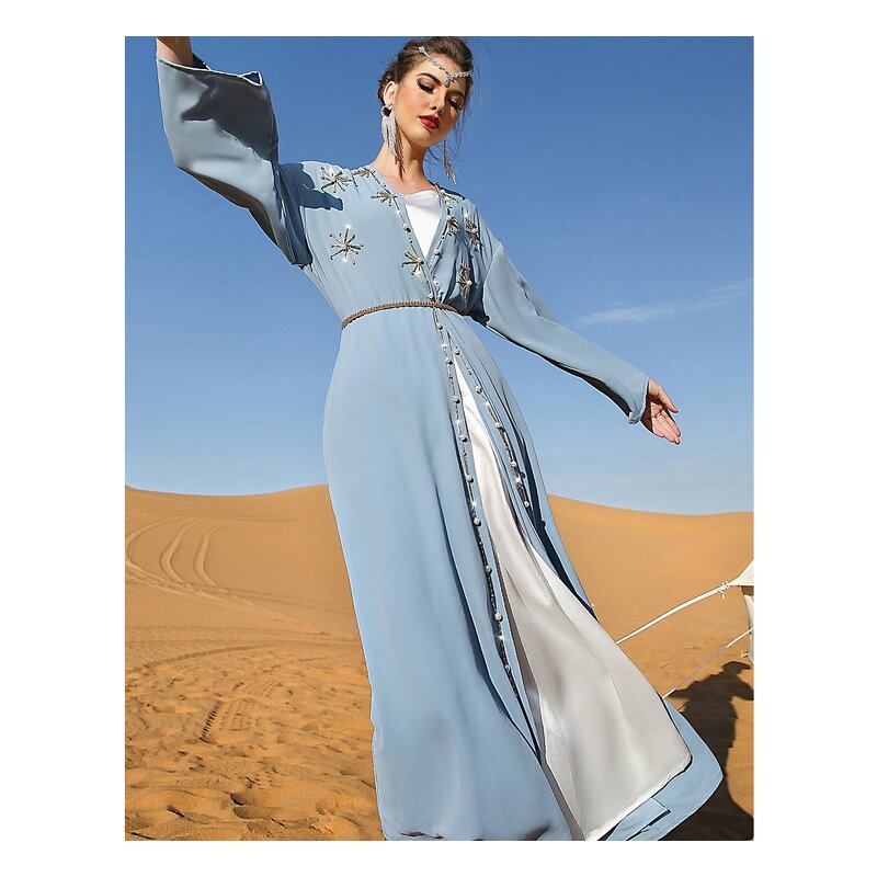 Arab Cardigan Dress Manufacturer - New Arrival Solid Color Handmade Sewing Diamond Travel Robe