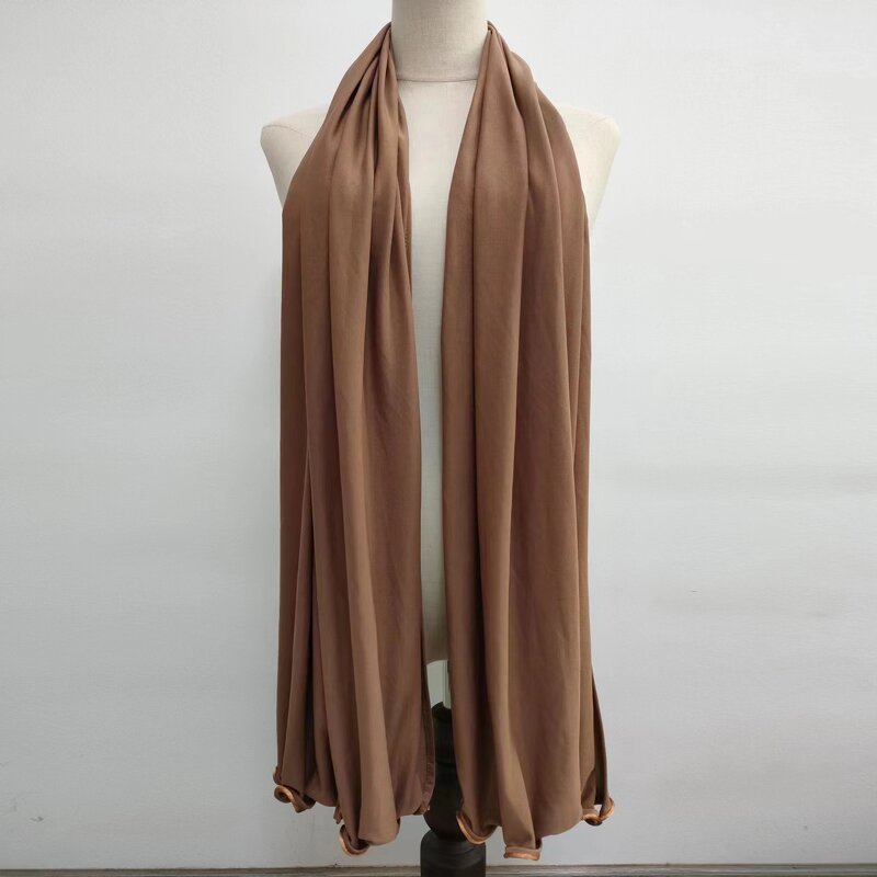 Jersey Hijab Scarf Manufacturer - New Style Women Muslim Cotton Shawl with Gold Satin Rope 70x170cm