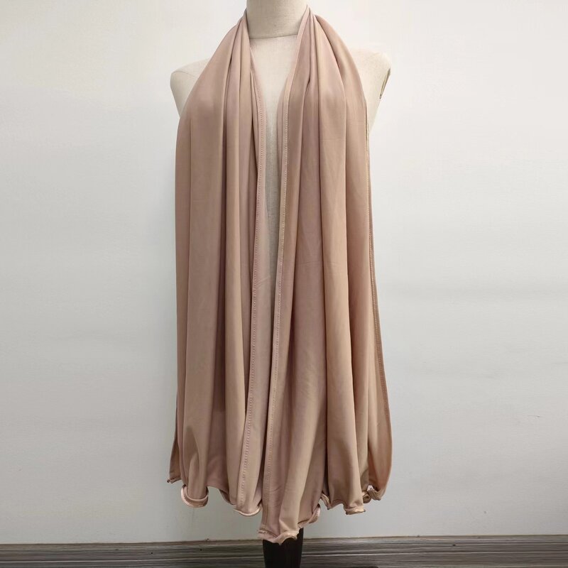 Jersey Hijab Scarf Manufacturer - New Style Women Muslim Cotton Shawl with Gold Satin Rope 70x170cm