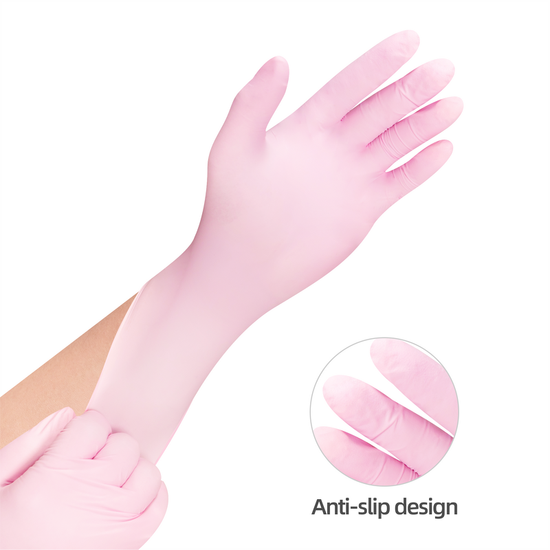 Disposable Nitrile Gloves Manufacturer - 6mil Powder Latex Free Textured Exam Pink for Household