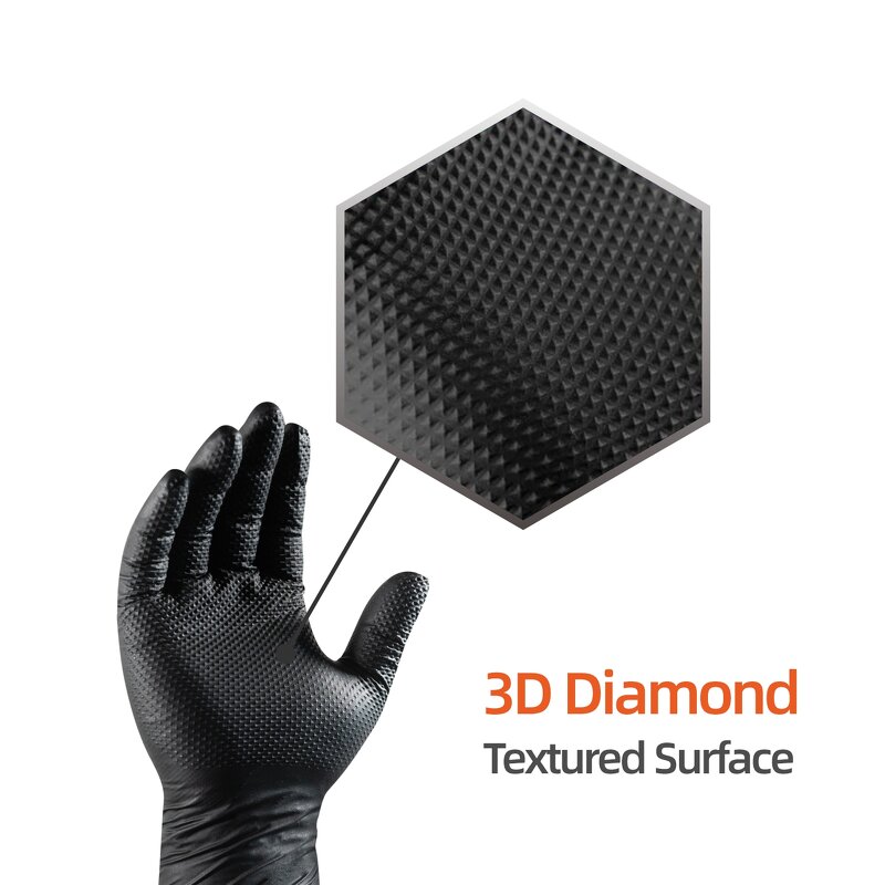 Nitrile Gloves Manufacturer - Black Disposable Diamond Textured Touch Screen Powder Latex Free for Industrial