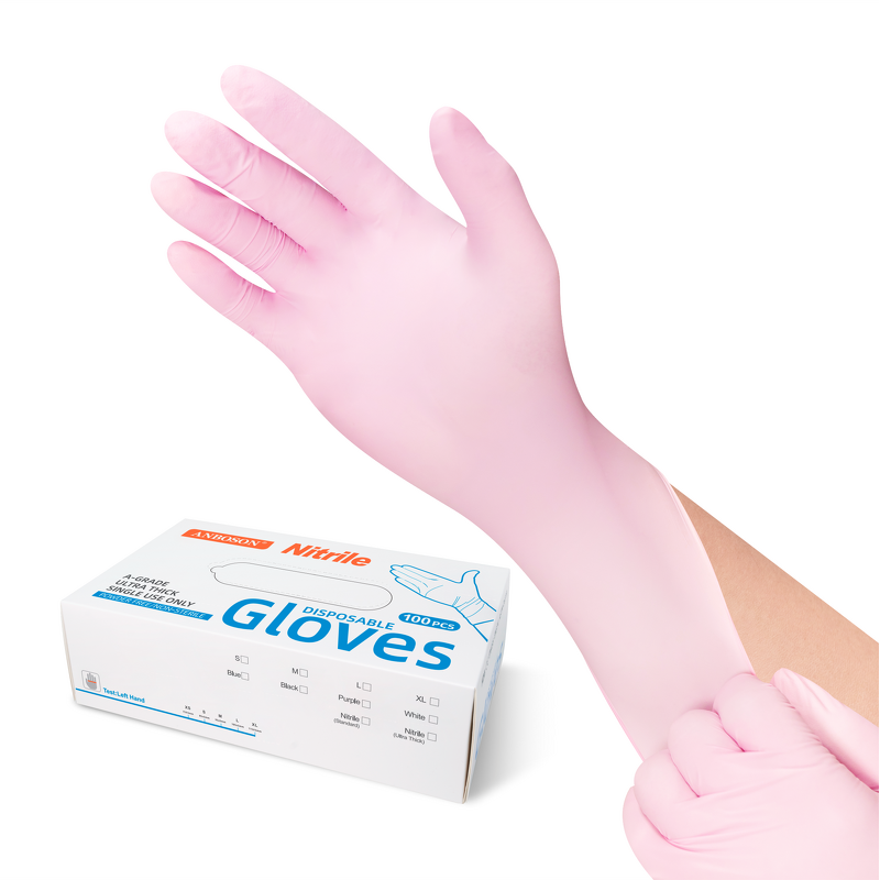 Disposable Nitrile Gloves Manufacturer - 5mil Pink for Industrial Tasks Anti-Impact Anti-Slip Touch Screen