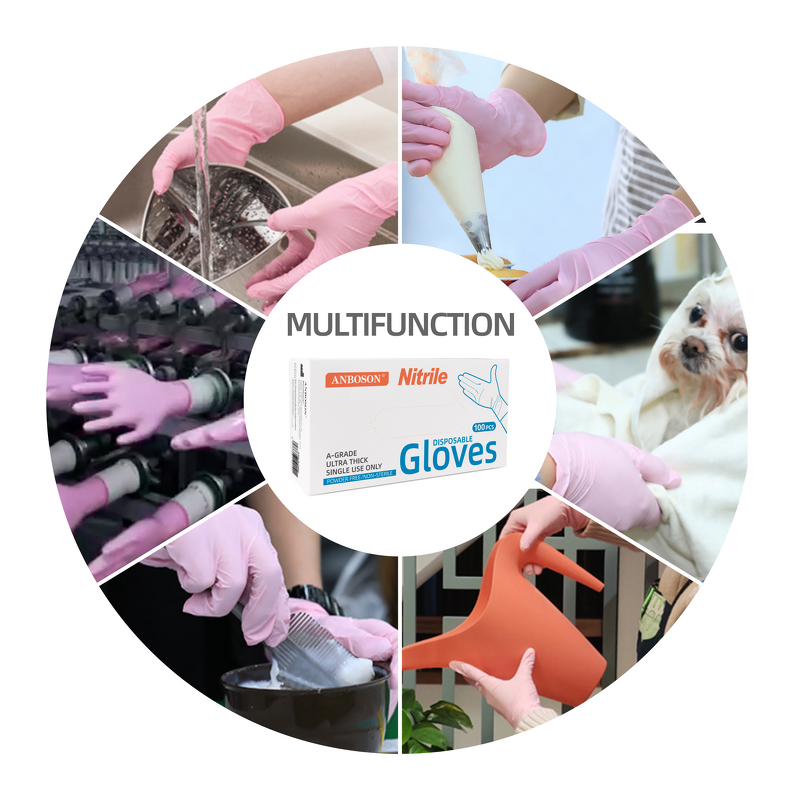 Disposable Nitrile Gloves Manufacturer - 6mil Powder Latex Free Textured Exam Pink for Household