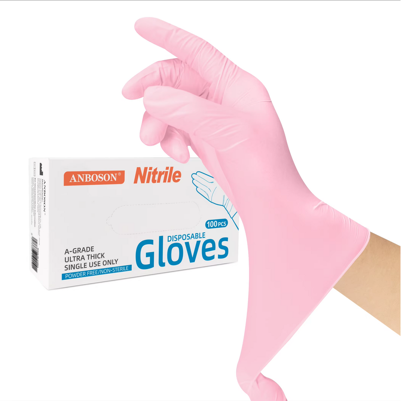 Nitrile Gloves Manufacturer - Premium Pink Disposable Latex-Free Smooth Surface High Tactile Sensitivity