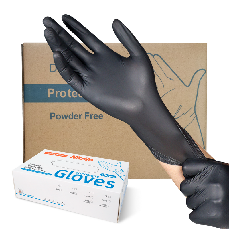 Disposable Nitrile Gloves Manufacturer - FDA Approved Powder Free Black Medical Exam Safety Micro Textured
