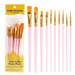 Artist Paint Brushes Sets Manufacturer - White/Black/Blue/Pink/Purple Wood Handle 10 Packs with Nylon Hair Material