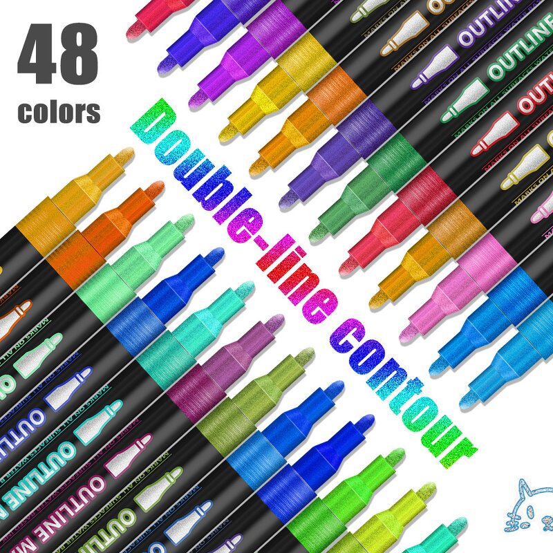 Glitter Outline Markers Set Manufacturer - 12 Color Non-Toxic Art Supplies for Teen Girl Gifts & Stocking Stuffers