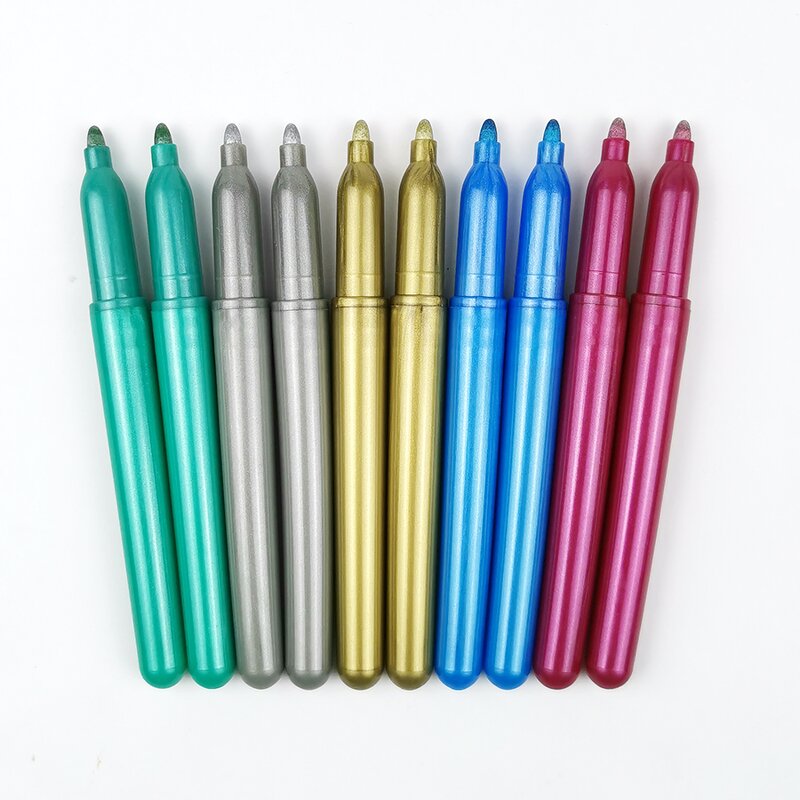 Wine Glass Metallic Markers Manufacturer - Multi-Function Promotional Party 6-Color Erasable Dry-Erase & Wet-Erase Flat Brush Tip