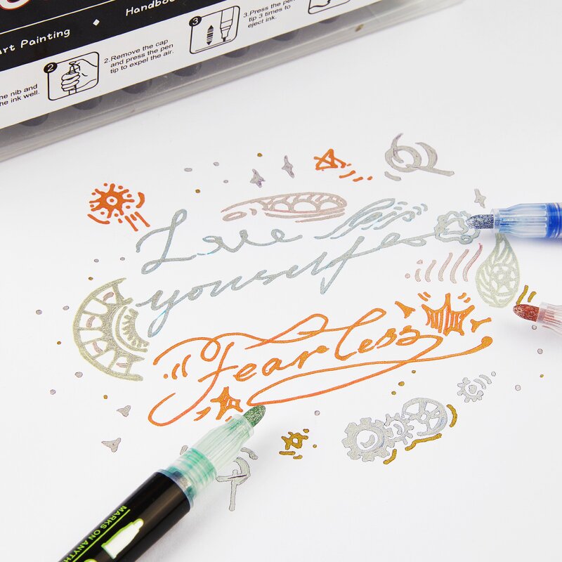 Outline Markers Manufacturer - Double Line 12 Colors Super Squiggles Glitter Metallic Self Outline Set