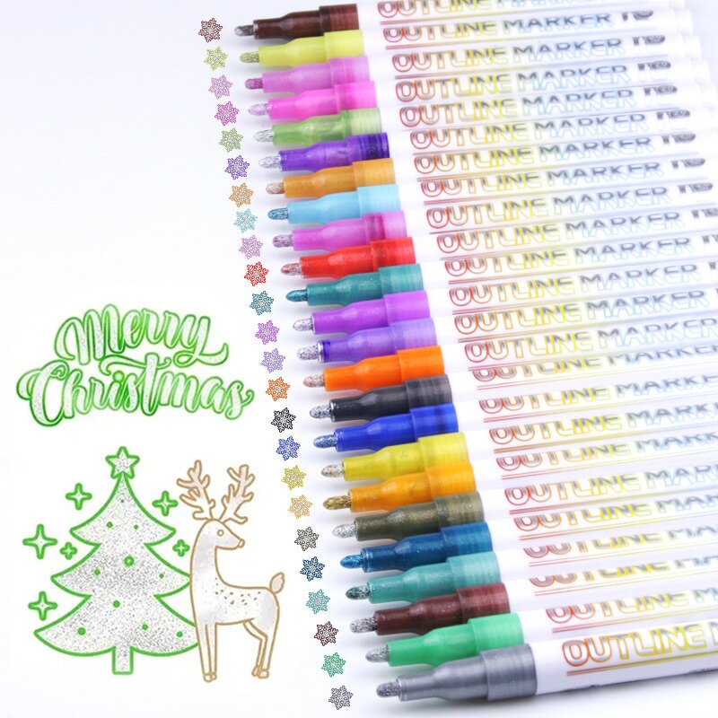 Outline Markers Manufacturer - Non-toxic Kids Doodling on Rock Fabric Canvas 24colors Glitter Colors