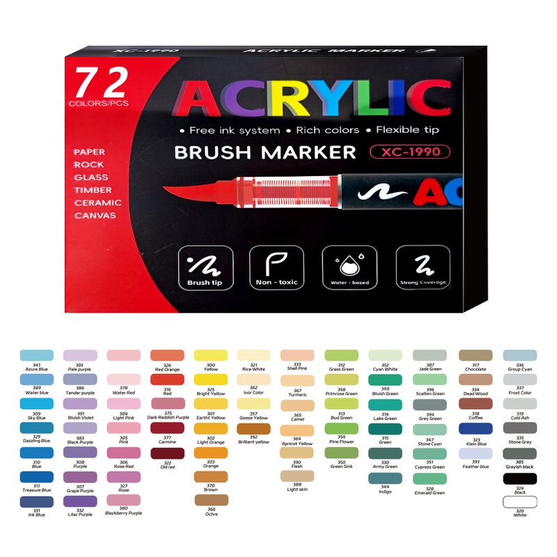Acrylic Paint Markers Manufacturer - Vivid Colors Custom Labels Boxes Waterproof Flexible Brushes Tips 100 Colors Set