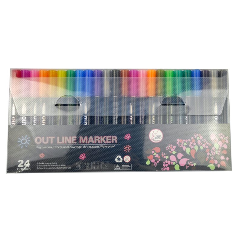 Outline Art Markers Set Manufacturer - School Art Class Doodling Painting 12 Colors Non-Toxic for Birthday Cards