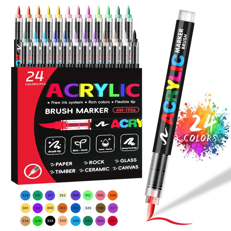 Acrylic Art Markers Manufacturer - OEM Custom Soft Real Brush Tips 120 Colors Non-Bleeding Waterproof Permanent