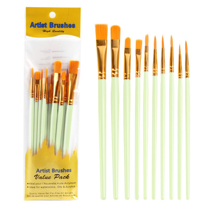 Paint Brushes Set Manufacturer - Multi-Color 10-Pack with Nylon Brushes and Nib Wood Handle