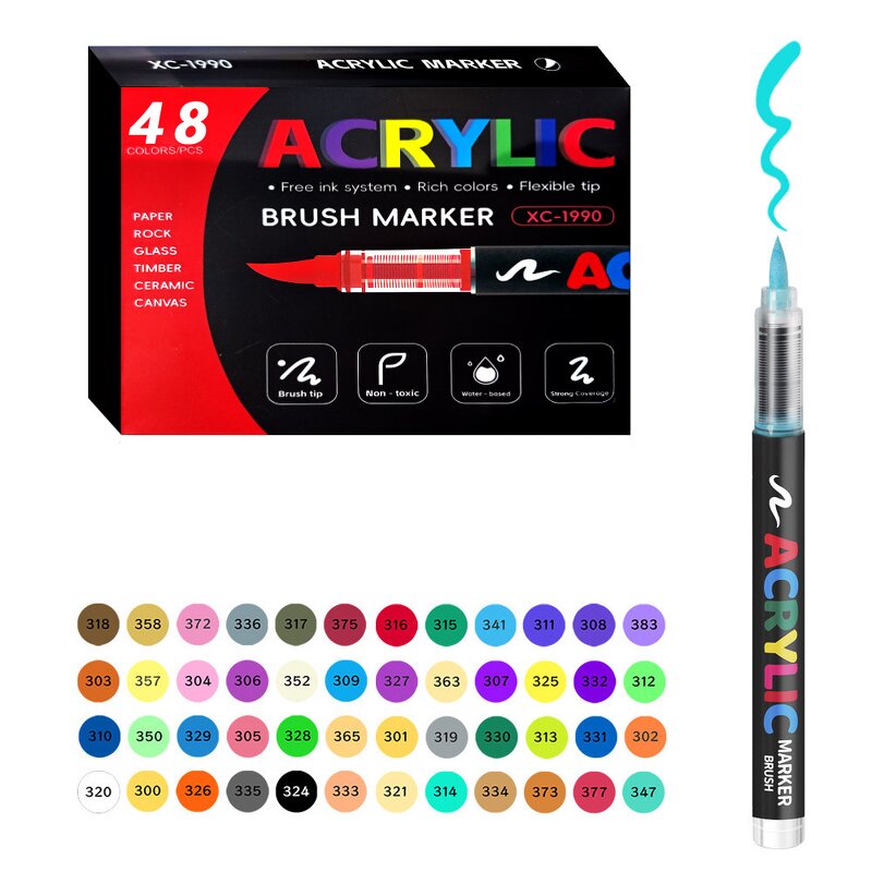Acrylic Paint Markers Manufacturer - Vivid Colors Custom Labels Boxes Waterproof Flexible Brushes Tips 100 Colors Set