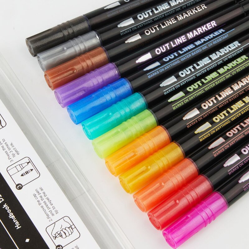 Glitter Marker Pens Manufacturer - 12 Colors Self-Shimmer Metallic DIY Crafts Greeting Birthday Cards Set Non-Toxic