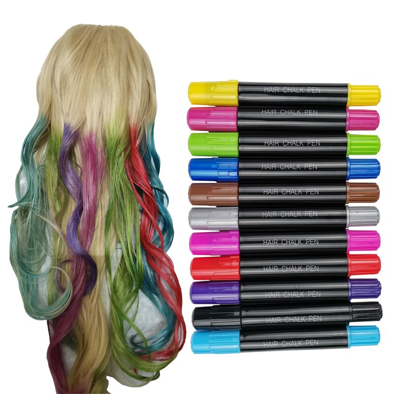 Hair Chalk Pens Manufacturer - Non-Toxic Temporary Disposable Washable Soft Silk Crayon in Rainbow Colour Set