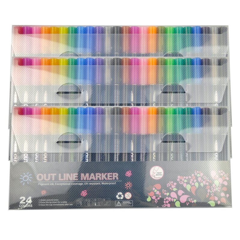 Glitter Outline Markers Manufacturer - 48colors Double Lines Writing Silver Outline Markers