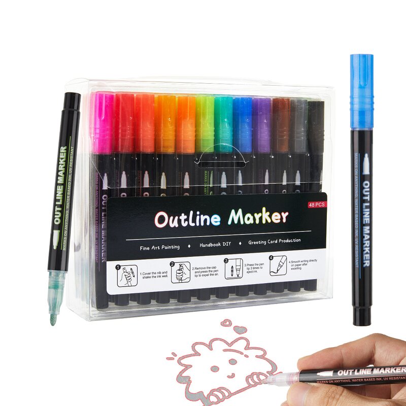 Glitter Outline Markers Set Manufacturer - 12 Color Non-Toxic Art Supplies for Teen Girl Gifts & Stocking Stuffers