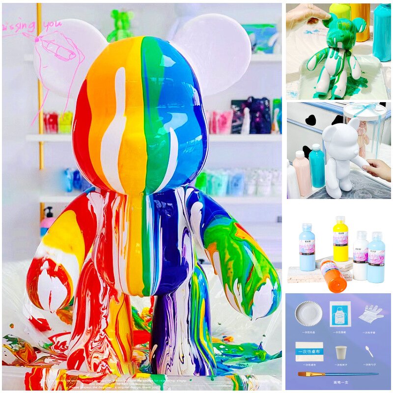 Art Set Manufacturer - Popular Non Toxic Cute Toys Paint Kit with Brushes Key Chain Violet Acrylic Bear 24 Colors