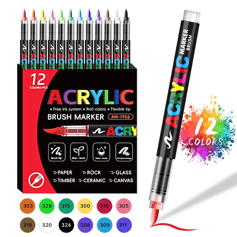 Acrylic Paint Brushes and Markers Set Manufacturer - Vibrant 24-Color Non-Toxic for DIY Rock Painting and Crafts