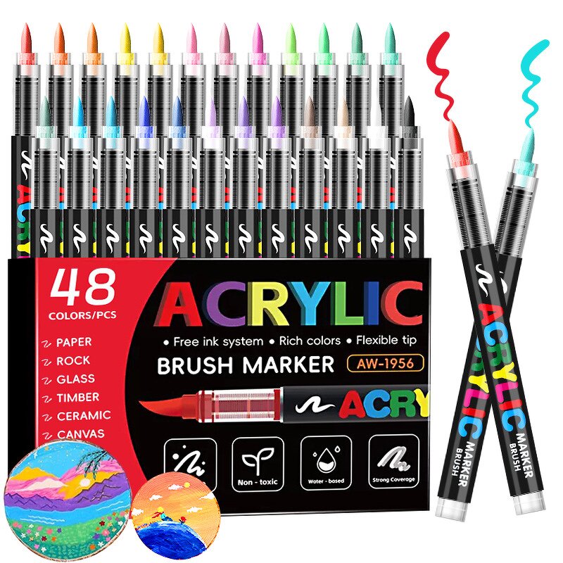 Acrylic Paint Brushes and Markers Set Manufacturer - Vibrant 24-Color Non-Toxic for DIY Rock Painting and Crafts