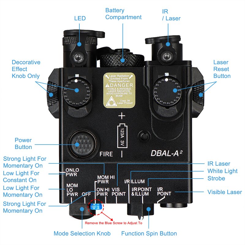 Dual Beam Aiming Laser Manufacturer - DBAL-A2 IR &Green Laser LED White Light Illuminator Plastic Version